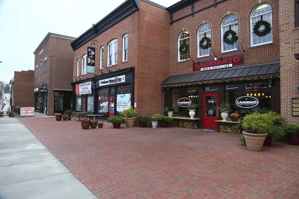 Brick-front shops in Mount Airy, MD