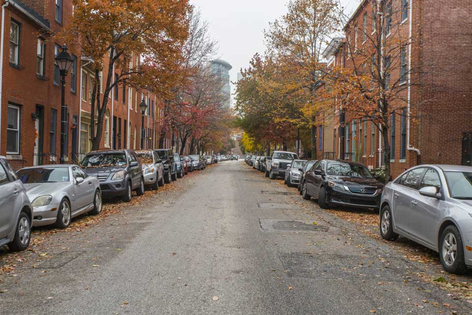Residential street in Pigtown, Baltimore, MD