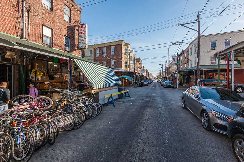 Bicycles parked on street in Bella Vista, Philadelphia, PA