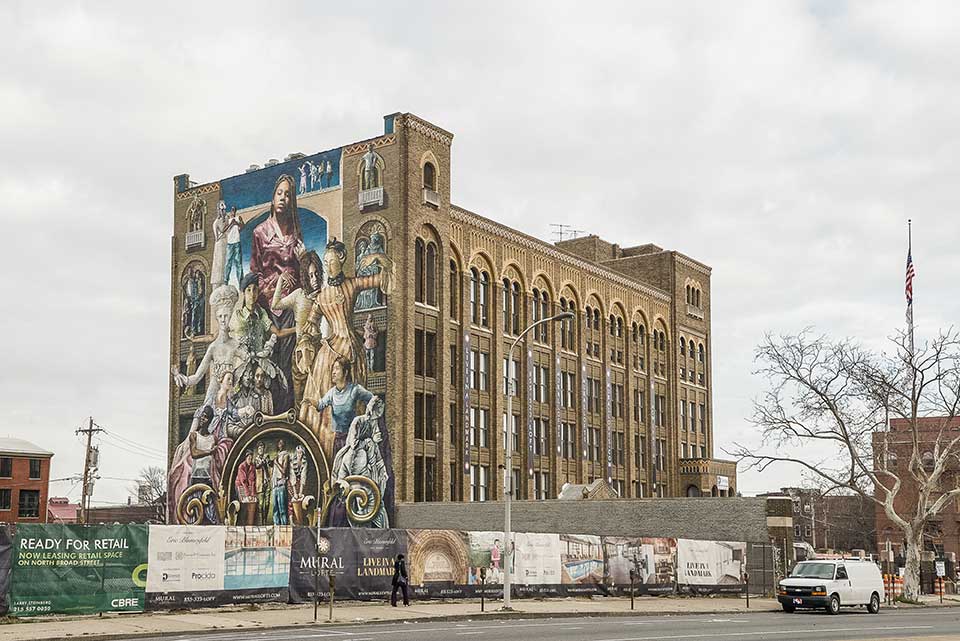 Highrise with mural in Callowhill, Philadelphia, PA