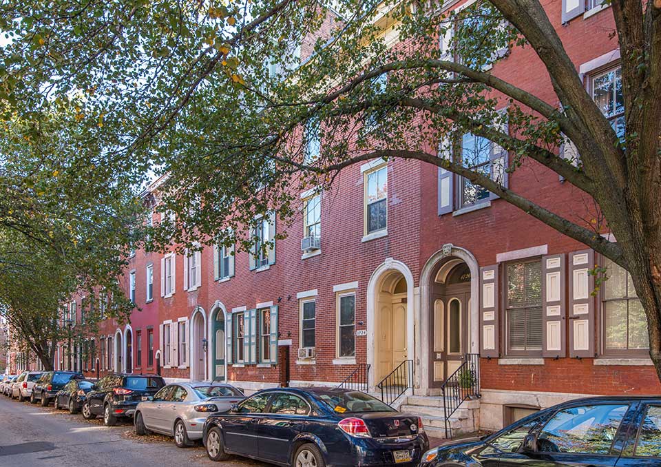Tree-lined residential street in Spring Garden, Philadelphia, PA
