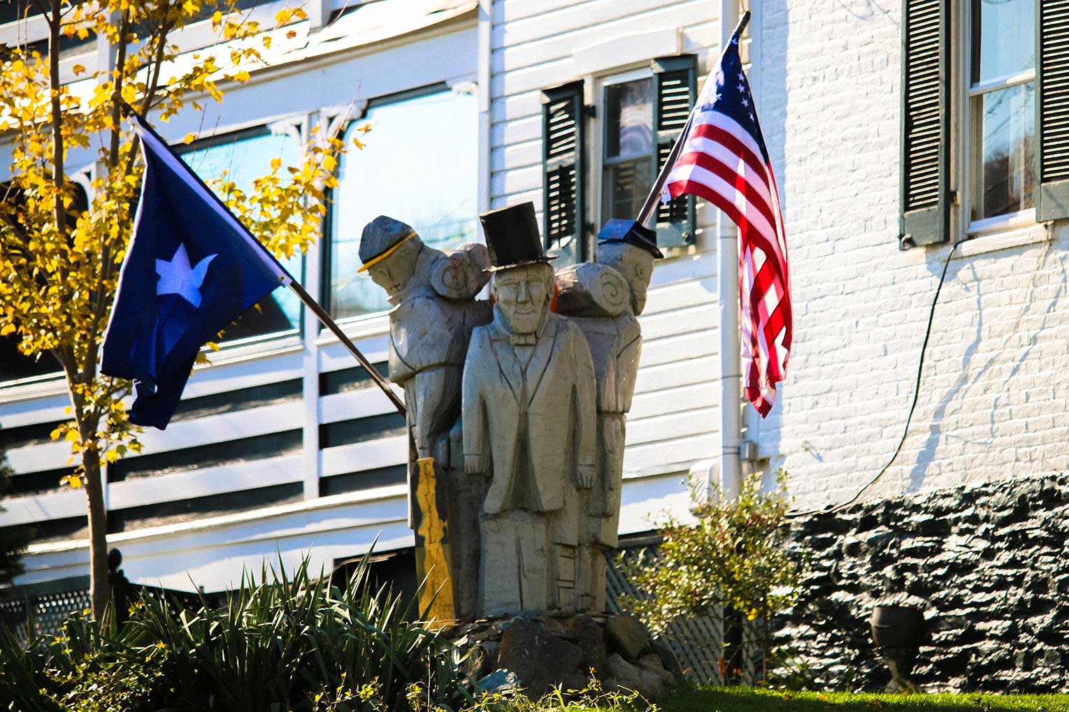 Statue with flags in Harper's Ferry, WV